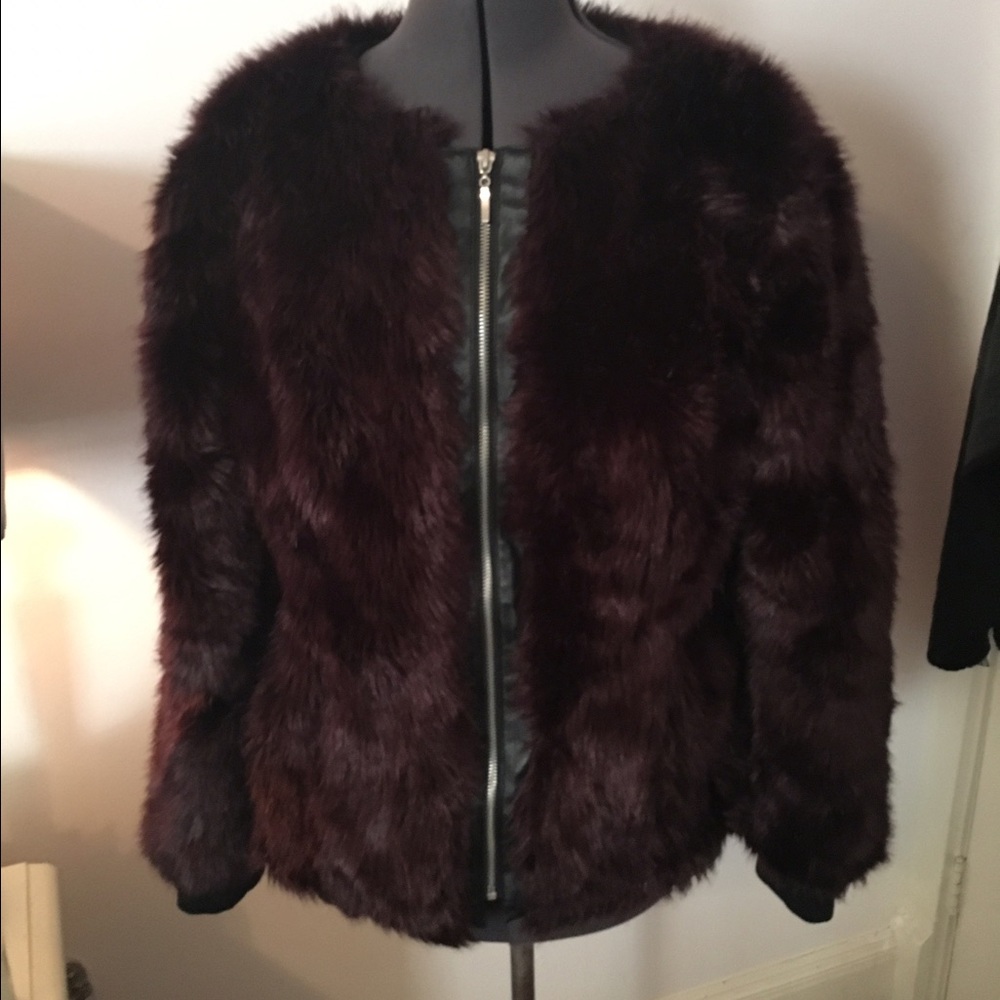Burgundy Faux Fur Jacket